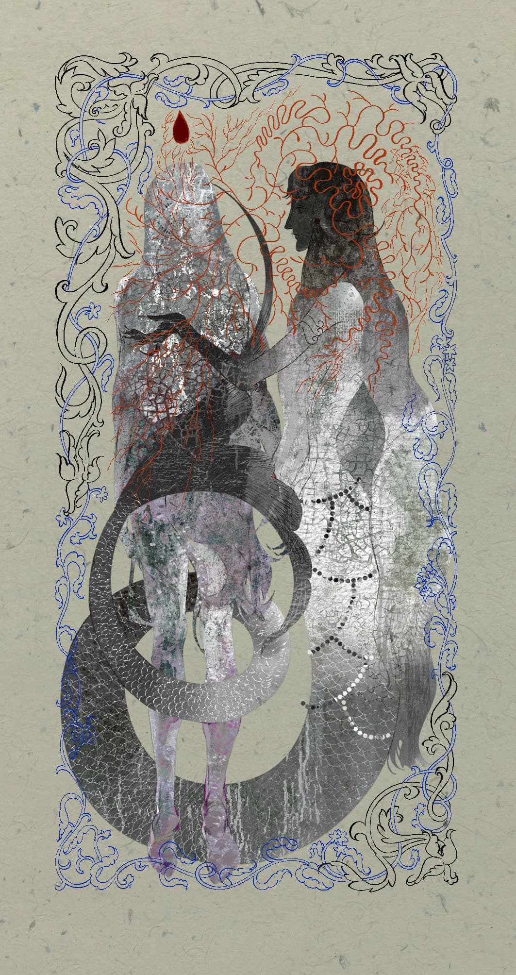 Bound in scale and silver, illuminated